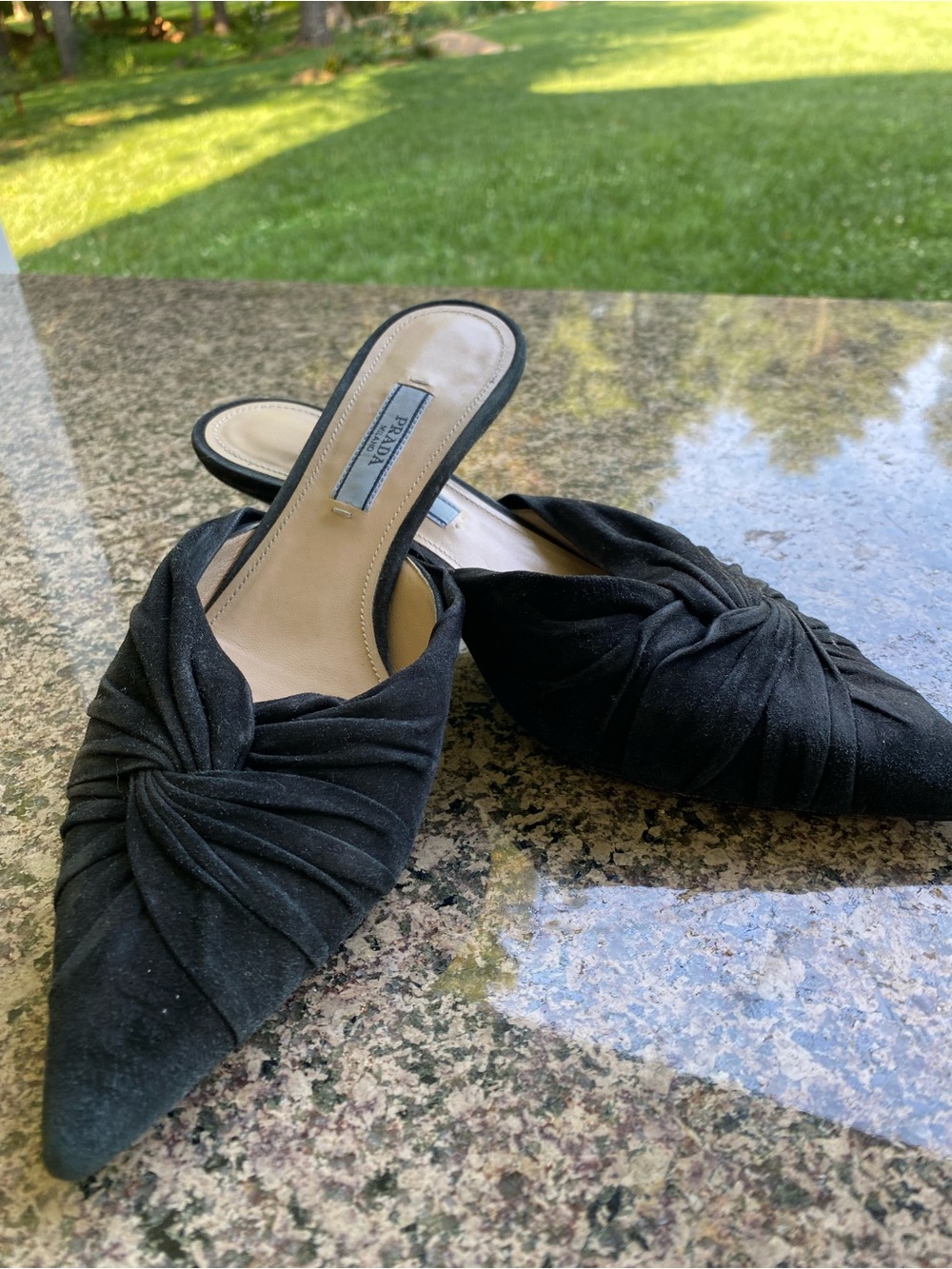 Prada Black Knotted Pointed-Toe Slide Mules